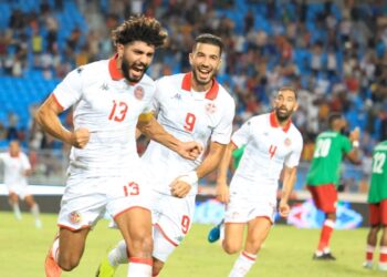 Ferjani Sassi (13) après avoir marqué le but de la victoire en match contre Madagascar