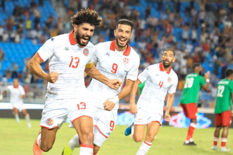 Ferjani Sassi (13) après avoir marqué le but de la victoire en match contre Madagascar